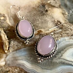 2383 Chic Silver and Rose Quartz Stone Drop Earrings